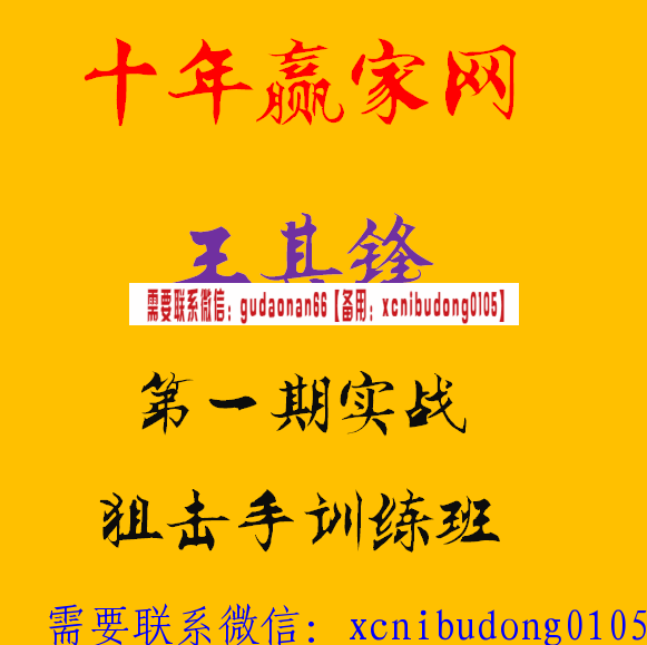 十年赢家网王其锋第一期实战狙击手