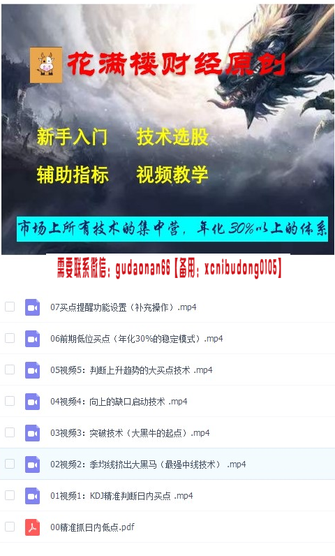 花满楼2020年花满楼财经原创全套战法视频教程教学资料